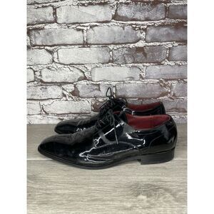 BOSS Hugo Boss Vero Cuoio Black Patent Leather Plain Oxford Dress Shoes Men’s 9M